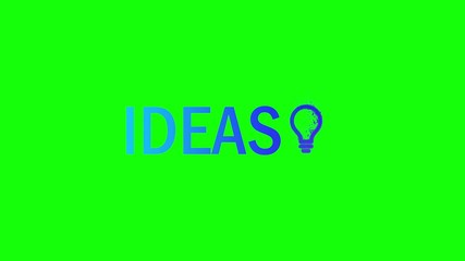 Wall Mural - IDEAS word and light bulb symbol animation with sand transition motion graphic effect and green background in 4k resolution