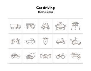 Canvas Print - Car driving line icon set. Camper, bike, electric car. Transport concept. Can be used for topics like vehicle, travel, trip