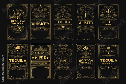 Set of golden alcohol labels Poster Mural XXL