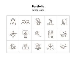 Wall Mural - Portfolio icons. Line icons collection on white background. Conference, resume, presentation. Career concept. Vector illustration can be used for topics like business, employment, personal growth