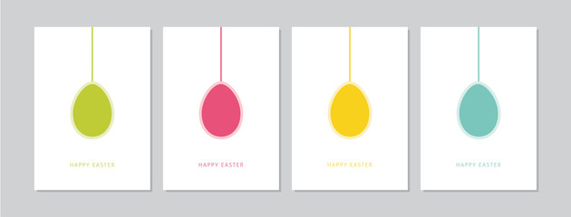 Wall Mural - Easter cards set with hand drawn hangings eggs. Doodles and sketches vector vintage illustrations, DIN A6.
