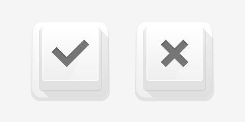 Poster - check mark stickers and buttons. white and gray. vector.