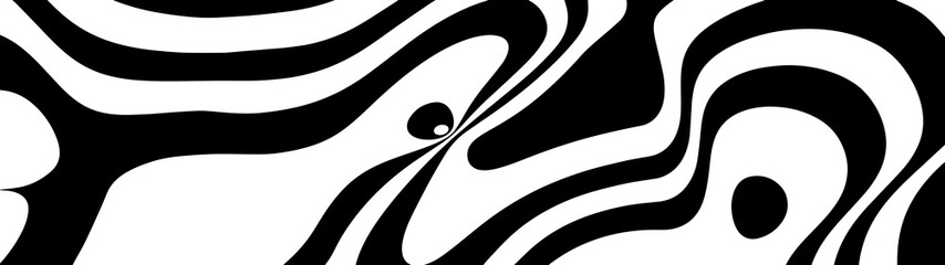 Poster - Abstract wave of white and black curved lines. Hallucination. Optical illusion. Twisted illustration. Futuristic background of lines. Dynamic wave. Vector.