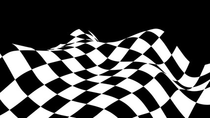 Wall Mural - Abstract wave of white and black curved squares. Hallucination. Optical illusion. Twisted illustration. Futuristic background of squares. Dynamic wave. Vector.