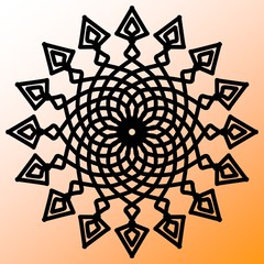 Abstract mandala on white and orange color gradation background. Greeting Card, Invitation, Tattoo. Anti-Stress Therapy Pattern.