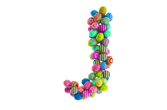 Letter J from colored Easter eggs, 3D rendering