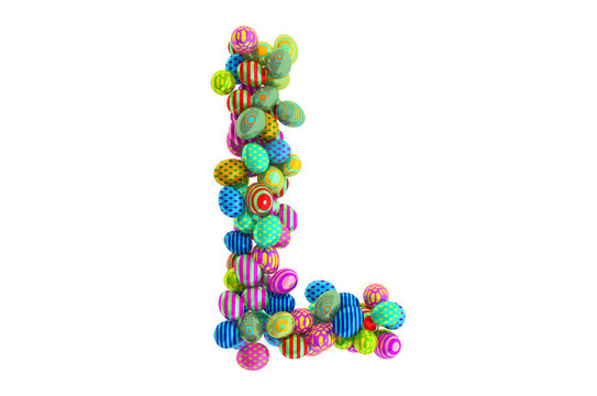 Letter L from colored Easter eggs, 3D rendering
