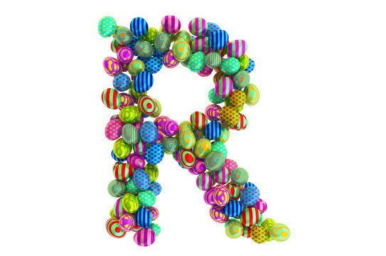 Letter R from colored Easter eggs, 3D rendering