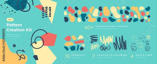 Cuadros en Lienzo Set of abstract trendy hand drawn shapes and design elements
