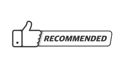 Poster - Gray linear vector illustration banner RECOMMENDED with thumbs up on white background. Vector