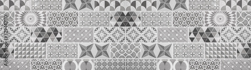 Fotomural Gray black white vintage retro geometric square mosaic motif tiles texture backg