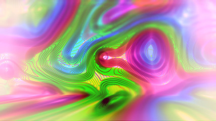 Poster - abstract three-dimensional composition of bright neon spots of a gradient color, 3D render