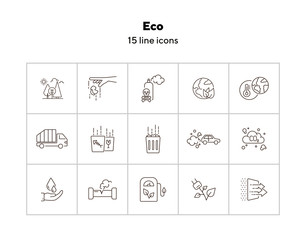 Sticker - Eco line icons. Set of line icons. Filling station, planet heating. Ecology concept. Vector illustration can be used for topics like nature, environment protection