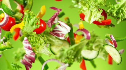 Wall Mural - Super Slow Motion Shot of Flying Fresh Vegetables. Shot with high speed cinematic camera, super slow motion at 1000 fps.