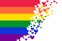 Rainbow Pride Flag (Freedom Flag) With Heart Elements - LGBTQ Community And Movement Of Sexual Minorities. 
