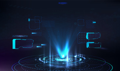 Wall Mural - Futuristic hologram for presentation in HUD style. UI, GUI screen design. Vector illustration with Futuristic User Interface and abstract tech elements. Innovation presentation concept. Vector hologra