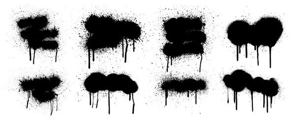 Fototapete - Collection graffiti stencil banner. Isolated collection with high level tracing. Vector spray paint shapes with smudges and drops. Street art template. Graffiti mockups, Spray set. Vector illustration