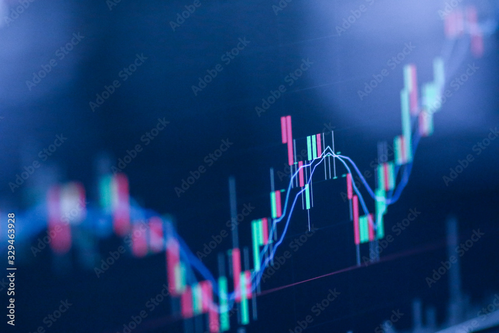 Stock exchange market chart, Stock market data on LED display. Business analysis concept. - obrazy, fototapety, plakaty 