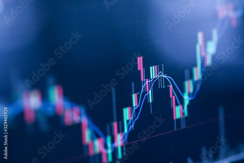 Cuadros en Lienzo Stock exchange market chart, Stock market data on LED display