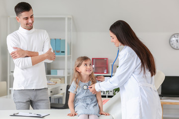 Sticker - Man with little daughter visiting pediatrician in clinic