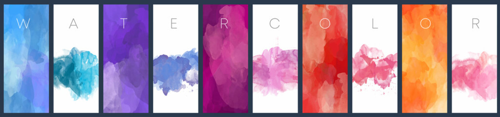 Wall Mural - Set of colorful watercolor vertical backgrounds for poster, banner or flyer