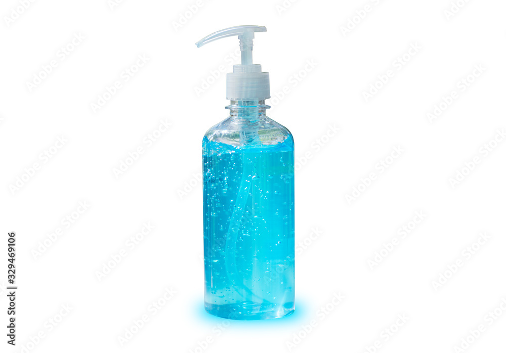 Alcohol gel hand sanitizer cleaners for anti becteria and protect from Coronavirus Disease 2019 (COVID-19) virus outbreaks isolated on white background. - obrazy, fototapety, plakaty 