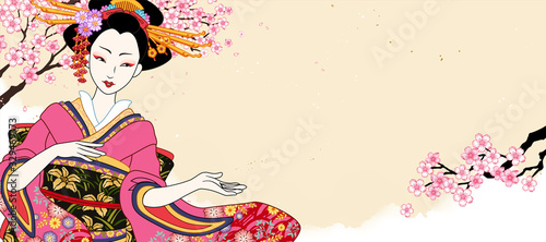 Dekoracja na wymiar  piekna-gejsza-w-rozowym-kimonie