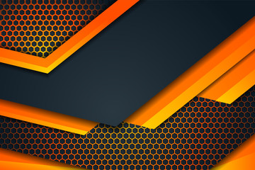 Poster - Abstract 3d rendering of futuristic surface with hexagons. Polygonal Black background. Modern abstract tech orange wallpaper. Futuristic technology design, with box hexagonal patterns.