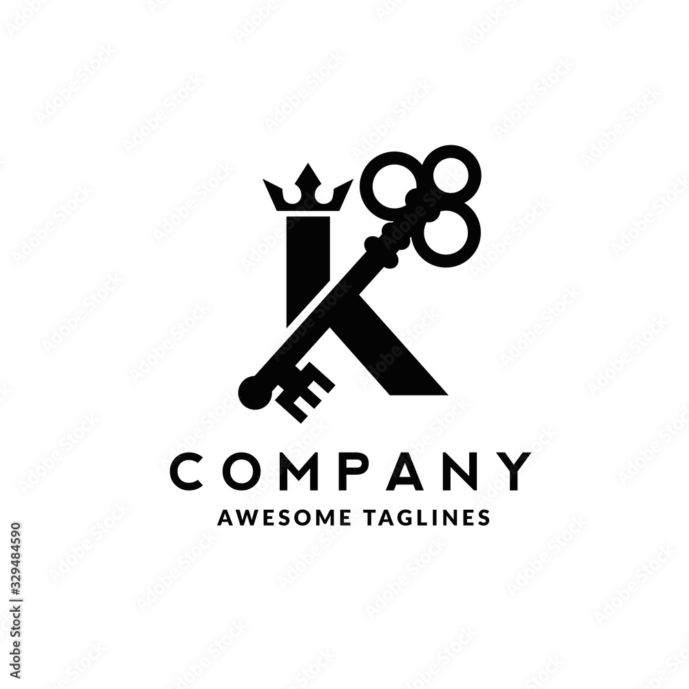 Luxury initial letter K crown and key monogram color logo vector Stock ...