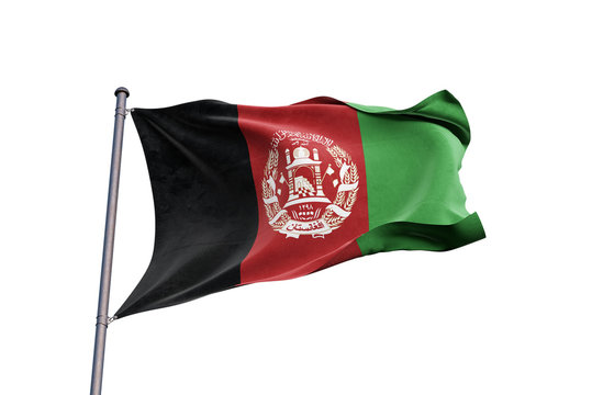Afghanistan flag waving on white background, close up, isolated - 3D Illustration