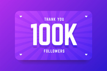 Wall Mural - 100k followers illustration in gradient violet style. Vector illustration for celebrating number of followers and subscribers.