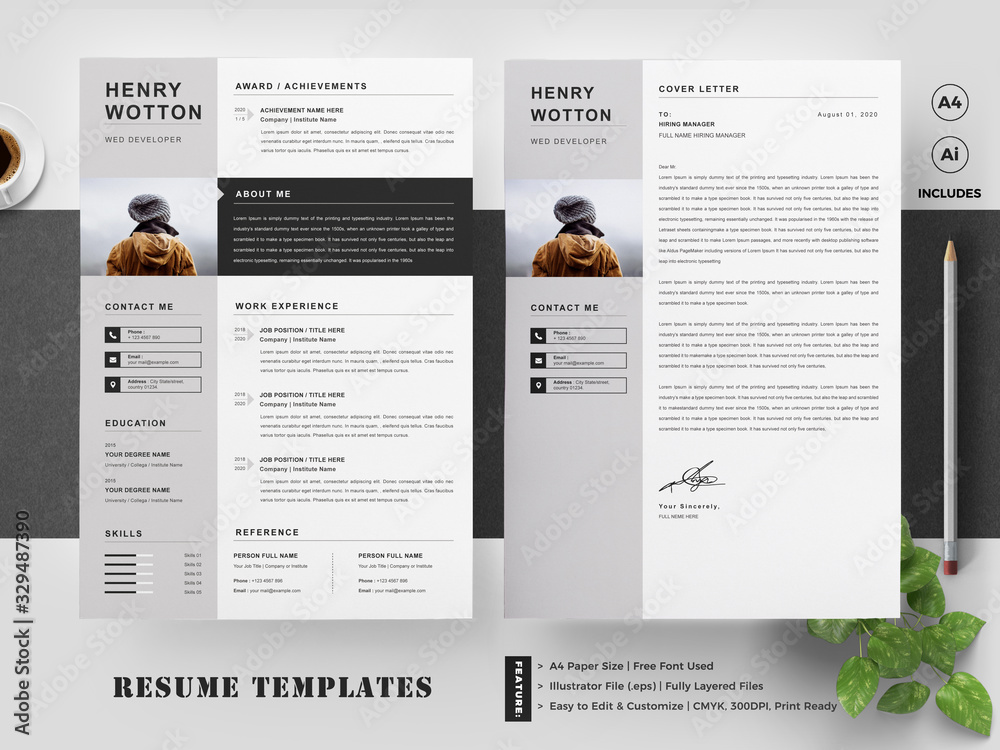 Resume / CV Template Stock Vector | Adobe Stock