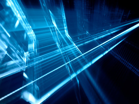 Abstract blue on black background element. Fractal graphics 3d illustration. Science or technology concept.