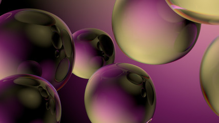 Poster - Beautiful 3d render of bubbles with abstract reflections. Flow modern colors. Smooth round shapes.