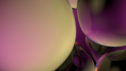 Poster - Beautiful 3d render of bubbles with abstract reflections. Flow modern colors. Smooth round shapes.