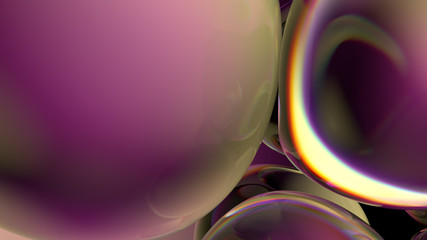 Poster - Beautiful 3d render of bubbles with abstract reflections. Flow modern colors. Smooth round shapes.
