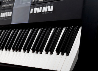 Piano keys or synthesizer vintage style closeup look