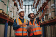 © StratfordProductions - Tensed worker in factory showing shelves to his manager holding digital tablet with hardhat and safety vest