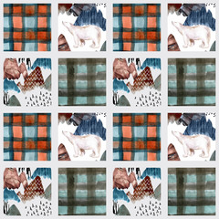 Poster - Abstract landscape, polar bear woodland seamless pattern