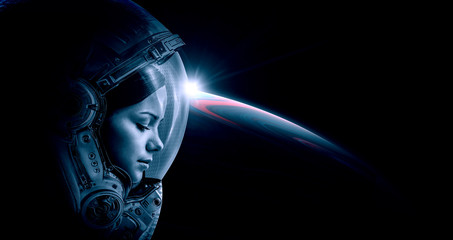 Wall Mural - astronaut at spacewalk . mixed media