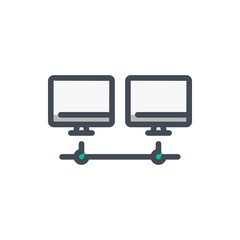 Poster - Network connection to computers color line icon. Cable connection to computers vector outline colorful sign.