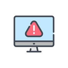 Poster - problem notification color line icon. computer with error vector outline colorful sign.