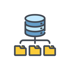 Poster - file storage database color line icon. data server with connection to file folders vector outline co