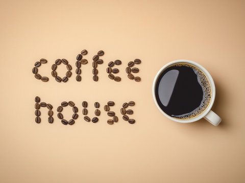 Roasted coffee beans arranged in letters
