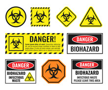 Biohazard Warning Sign Set, Biological Hazard Danger Icons