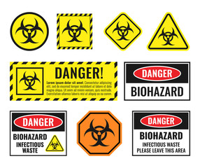 biohazard warning sign set, biological hazard danger icons