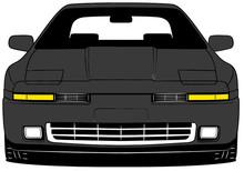 Illustration Of Front Part Old Japanese Car On Black Background