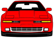 Illustration Of Front Part Old Japanese Red Car On White Background
