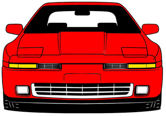 Wall Mural - Illustration of front part old japanese red car on white background