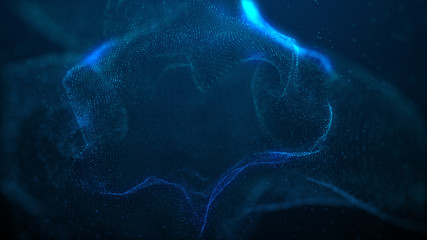 Poster - beautiful blue particle flow abstract background fluid wavy design element technology, science, music